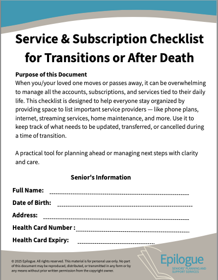 Service & Subscription Checklist for Transition or After Death Resource
